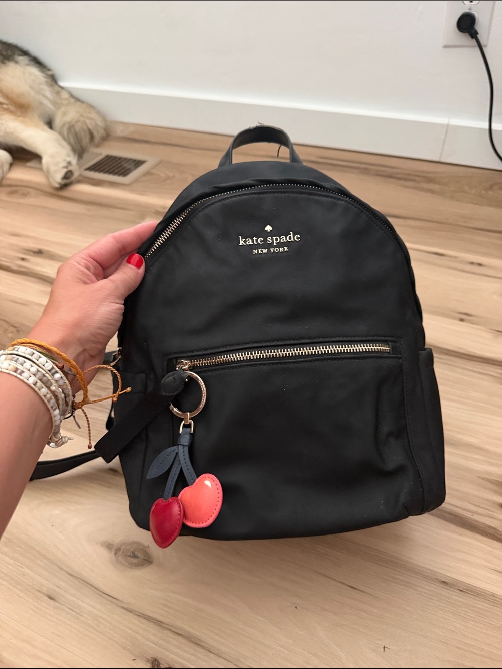 kate spade Black Nylon Mini Backpack with Heart Charm
